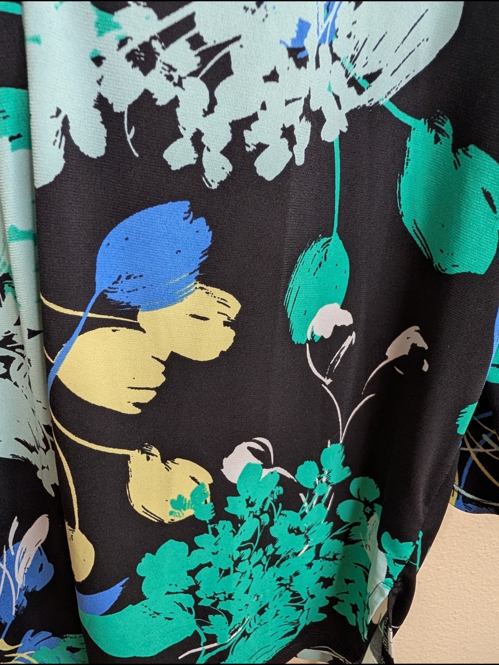 Worthington Floral Print Surplice Top XL Black Teal Blue Botanical Print - Picture 5 of 6